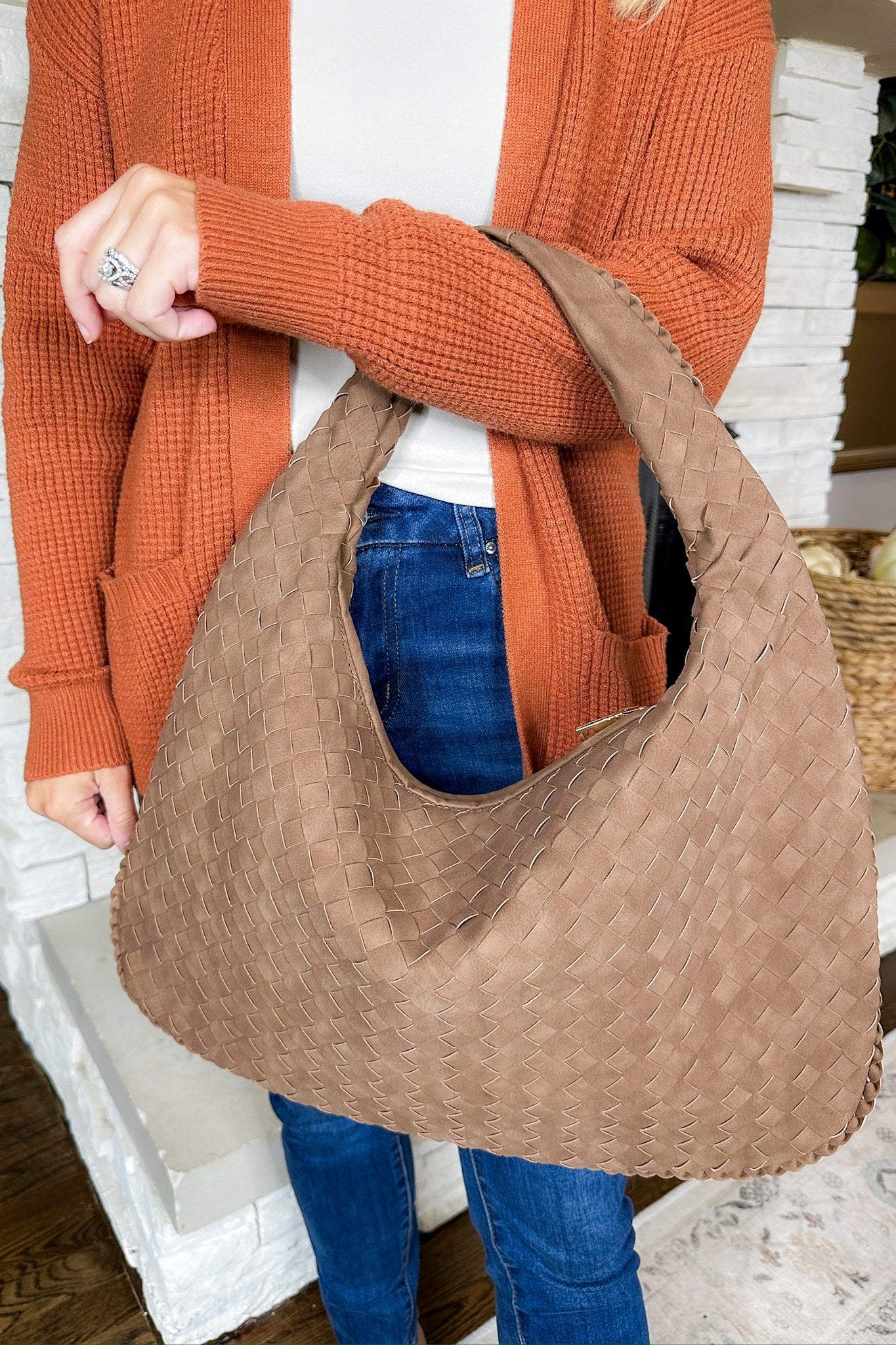 The Victoria Woven Vegan Leather Hobo Bag in Nutmeg