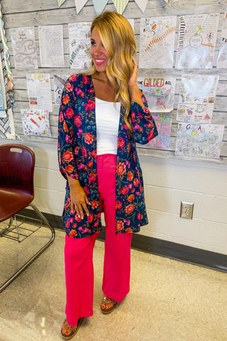 Dear Scarlett Lizzy Cardigan In Teal Floral
