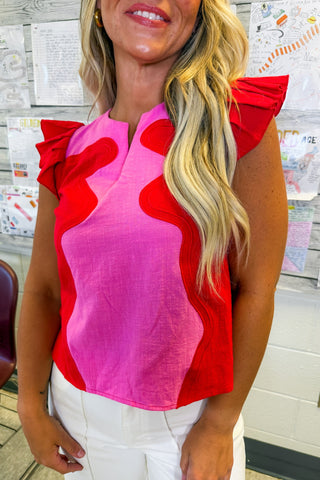 The Presley Color Pop Blouse in Red & Pink