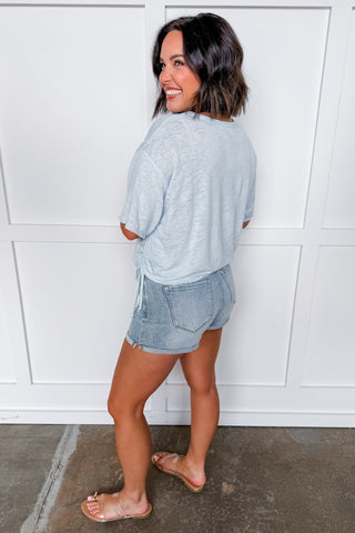 Sweet Ease Tie Boxy Crop Top in Blue