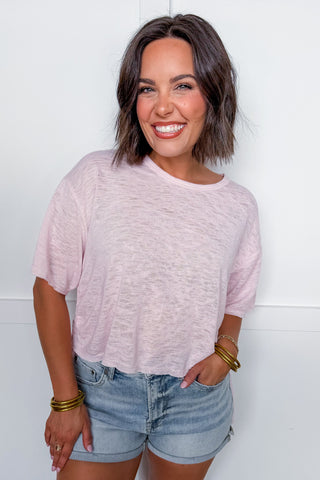 Sweet Ease Tie Boxy Crop Top in Blush