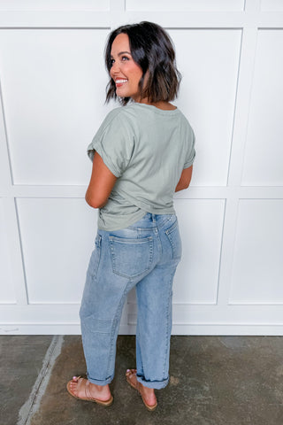 Asymmetrical Surplice Crop Top in Sage