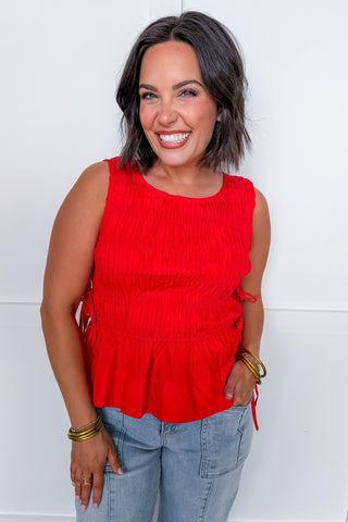 Color Pop Cutie Peplum Top in Red