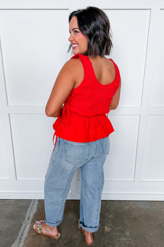 Color Pop Cutie Peplum Top in Red