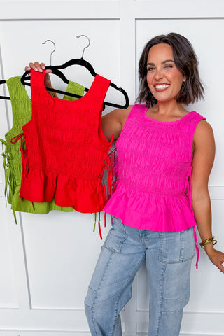 Color Pop Cutie Peplum Top in Chartreuse