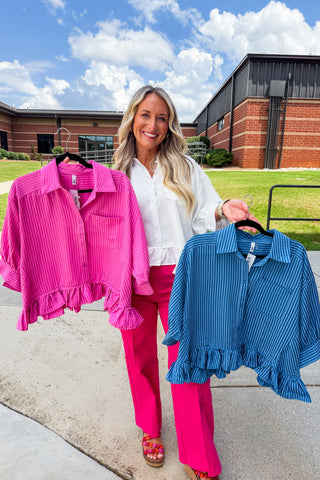 Polished & Playful Button Front Top in Pink