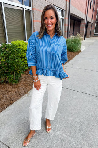 Polished & Playful Button Front Top in Blue