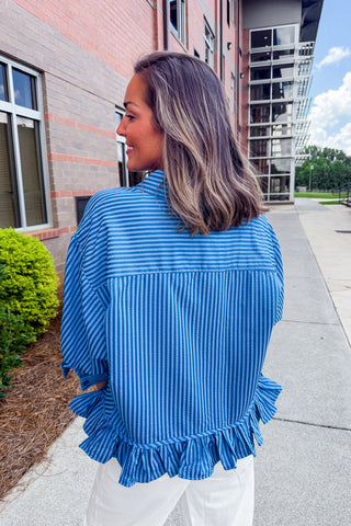 Polished & Playful Button Front Top in Blue