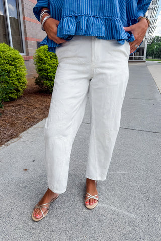 Petal Press White Barrel Jeans