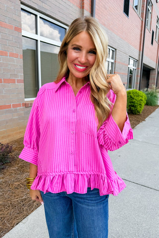 Polished & Playful Button Front Top in Pink