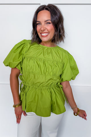 Sweet & Styled Peplum Top in Chartreuse