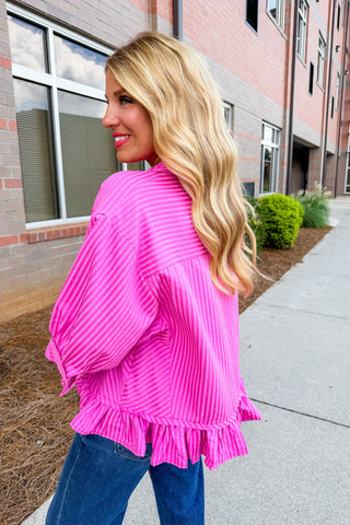 Polished & Playful Button Front Top in Pink