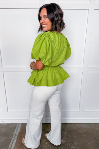 Sweet & Styled Peplum Top in Chartreuse