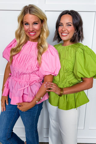 Sweet & Styled Peplum Top in Chartreuse