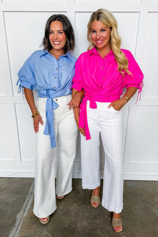 Chic Twist Button Front Top in Chambray