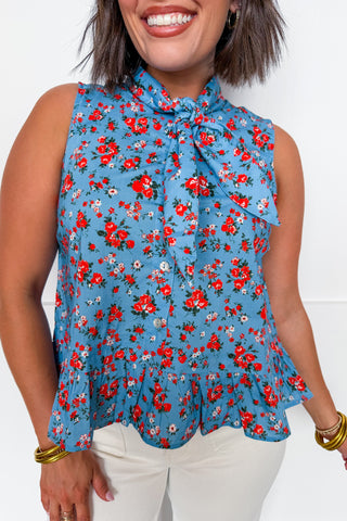 The Sophie Floral Tie Top in Blue