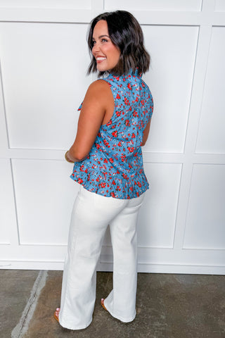 The Sophie Floral Tie Top in Blue