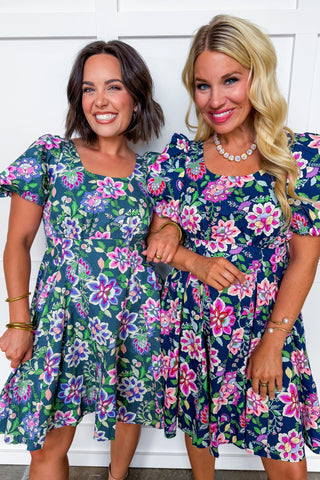 Bloom & Go Puff Sleeve Dress in Green
