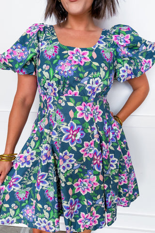 Bloom & Go Puff Sleeve Dress in Green