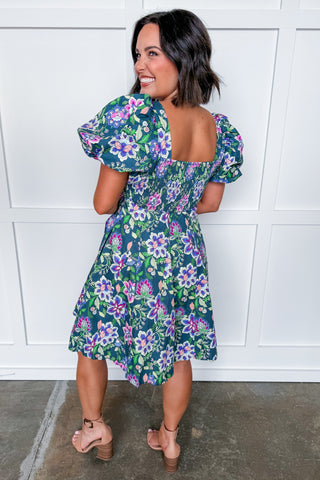 Bloom & Go Puff Sleeve Dress in Green