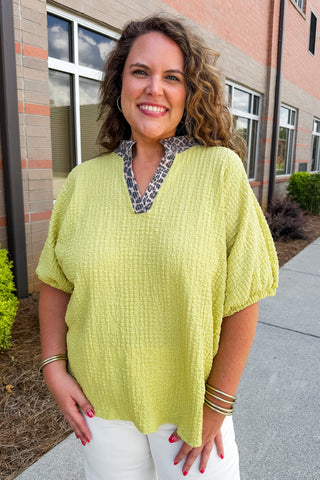 Wild Side Chic Textured Top in Lime