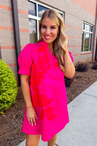 The Winslow Floral Motif Dress in Fuchsia