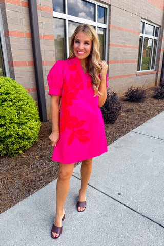 The Winslow Floral Motif Dress in Fuchsia