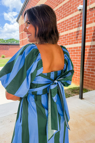 Stripe Me Pretty Midi Dress in Blue + Green