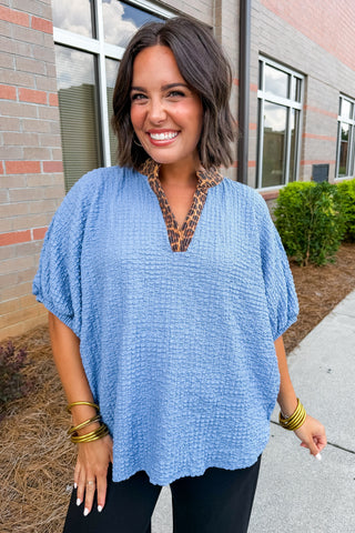 Wild Side Chic Textured Top in Denim Blue