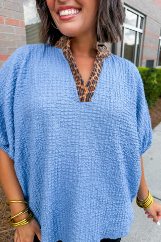 Wild Side Chic Textured Top in Denim Blue