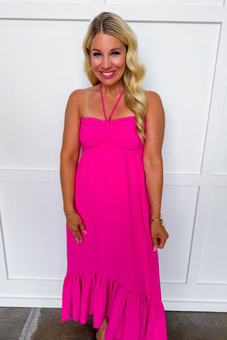 After Hours Halter Midi Dress in Fuchsia Large