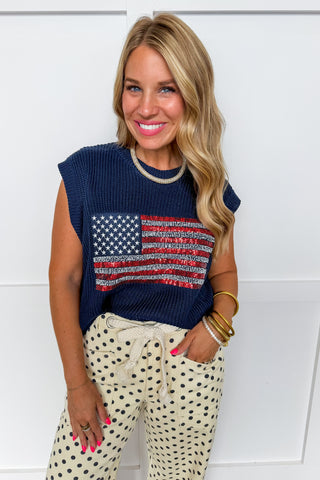 Sparkle & Stripes Navy Knit Top