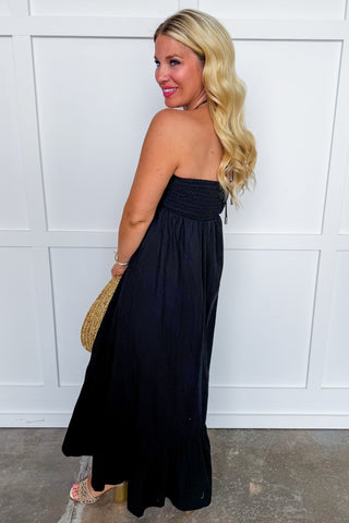 After Hours Halter Midi Dress in Black
