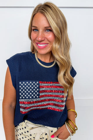 Sparkle & Stripes Navy Knit Top