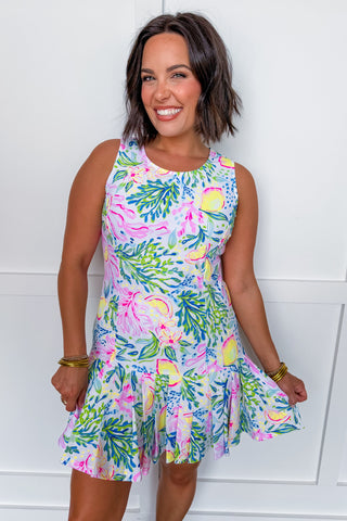 The Lindsey Pleated Active Dress in Lemon Splash