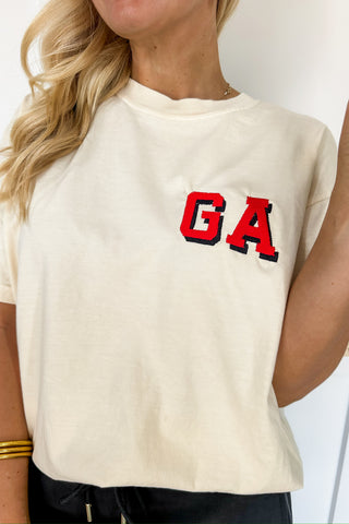 Retro Red & Black Georgia Embroidered Tee