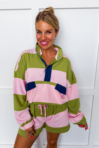 The Kameron Pink & Chartreuse Stripe Short Set