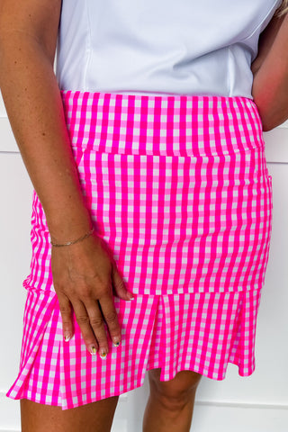 The Ariana Athletic Skort in Hot Pink Gingham