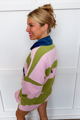 The Kameron Pink & Chartreuse Stripe Short Set