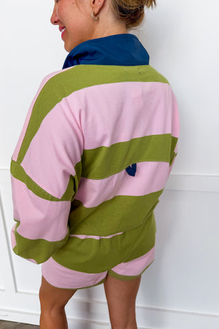 The Kameron Pink & Chartreuse Stripe Short Set