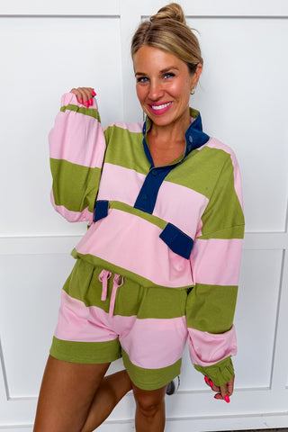 The Kameron Pink & Chartreuse Stripe Short Set