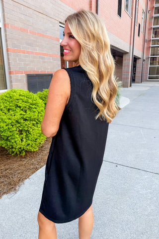 Keep It Simple Ruffle Trim Dress in Black