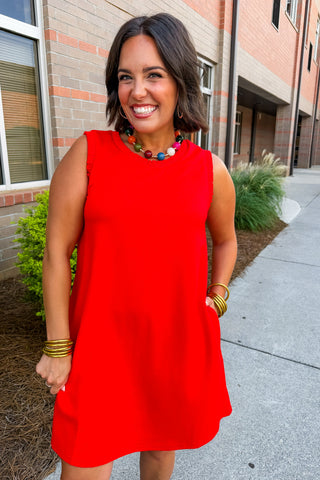 Keep It Simple Ruffle Trim Dress in Red