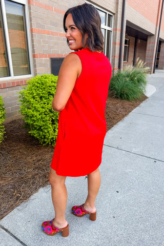 Keep It Simple Ruffle Trim Dress in Red