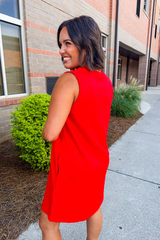 Keep It Simple Ruffle Trim Dress in Red