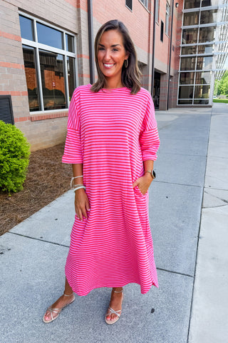 Hot Pink and Red Stripe Terry Cloth Dress