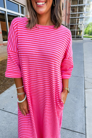 Hot Pink and Red Stripe Terry Cloth Dress