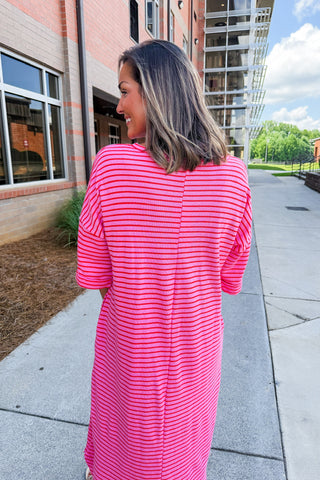 Hot Pink and Red Stripe Terry Cloth Dress