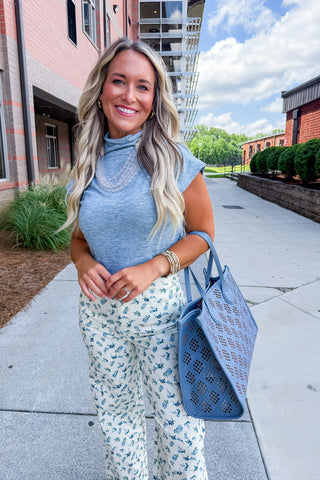Essential Cowl Neck Lightweight Sweater Top in Light Blue