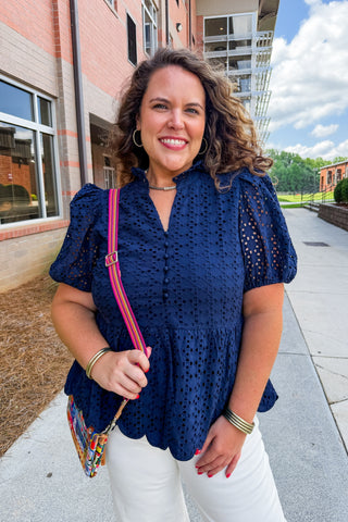Sapphire Eyelet Peplum Top